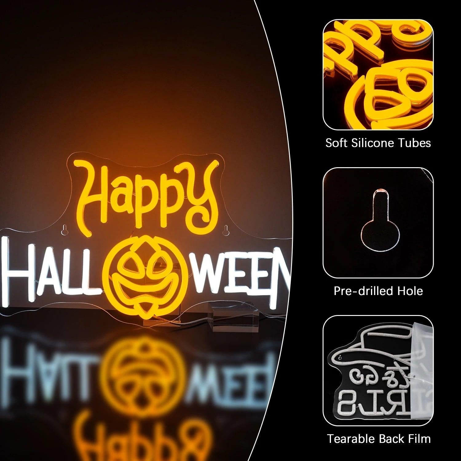 Happy Halloween Led Neon Sign With Pumpkin Spider Web Yellow Green Indoor Decor | Shineneon