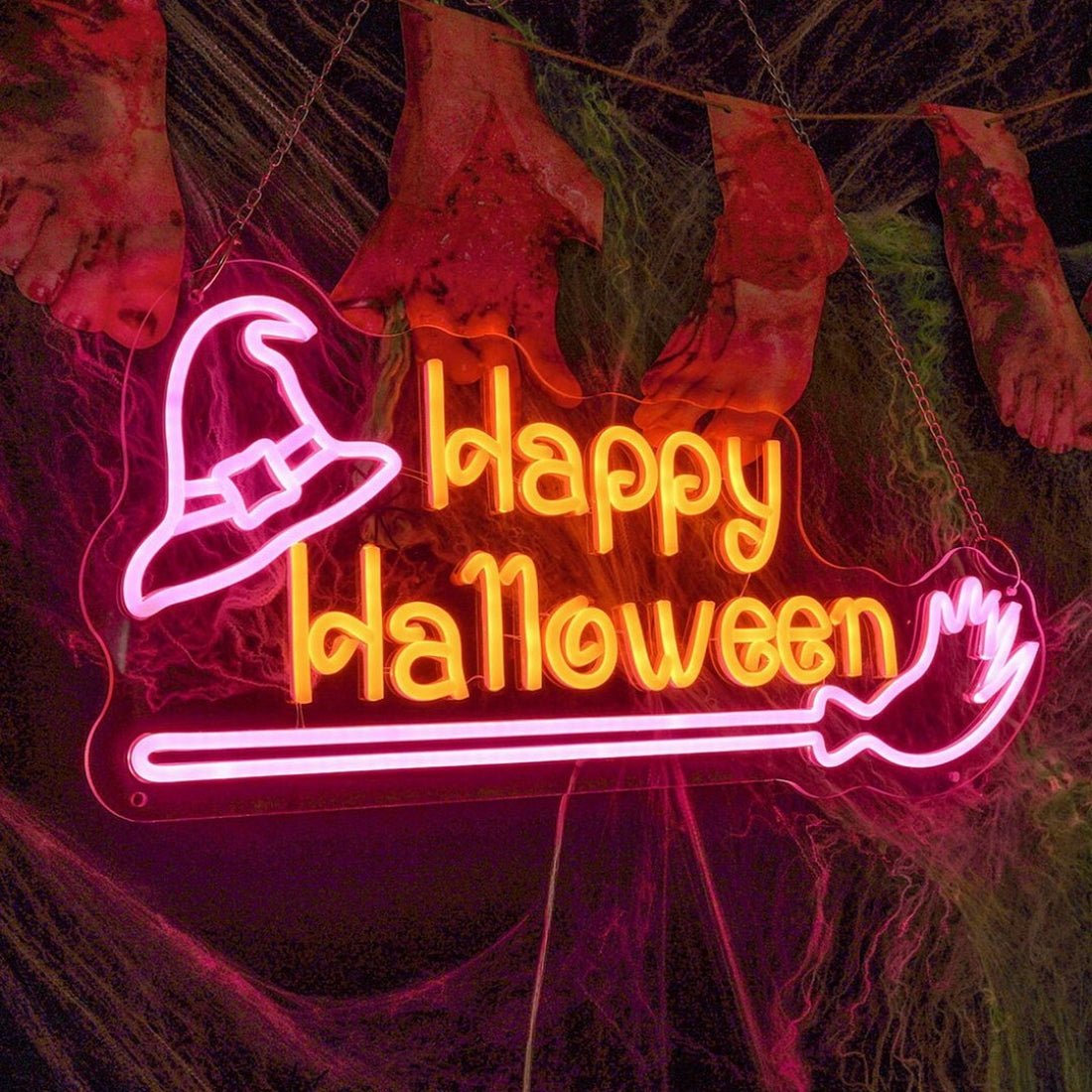 Happy Halloween Witch Broom Led Sign Business Neon Sign - Shineneon