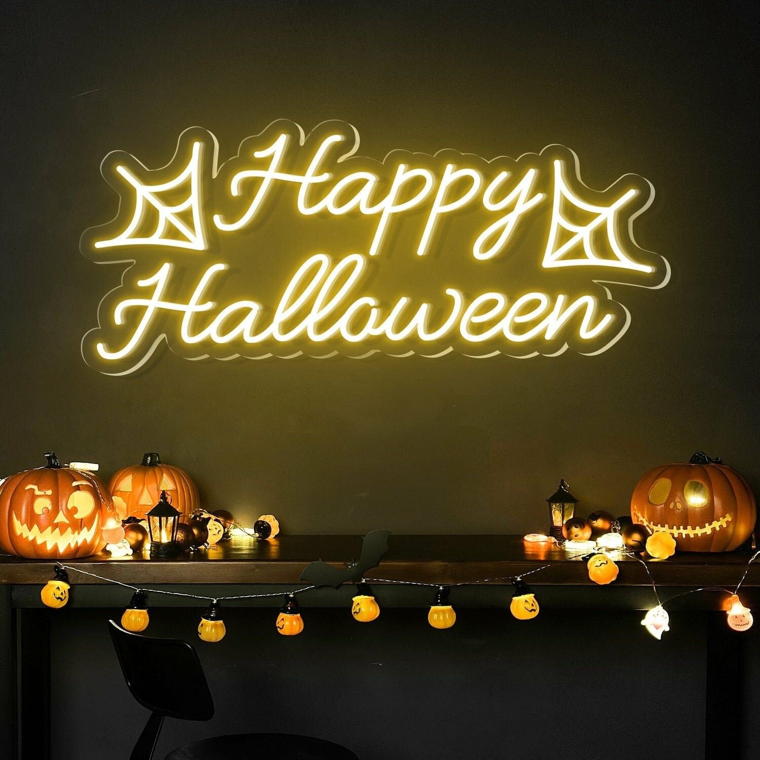 Happy Halloween Words Spider Halloween Decor | Shineneon