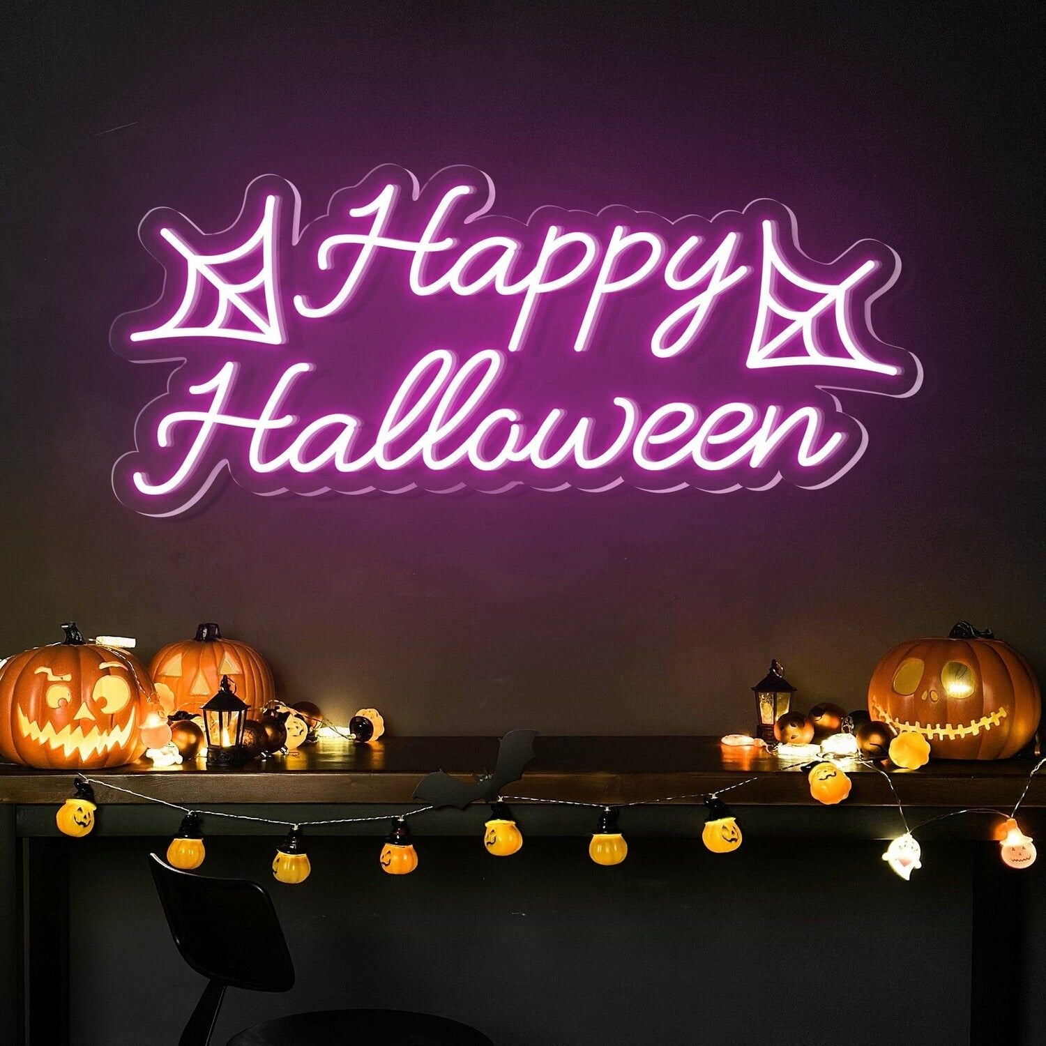 Happy Halloween Words Spider Halloween Decor | Shineneon