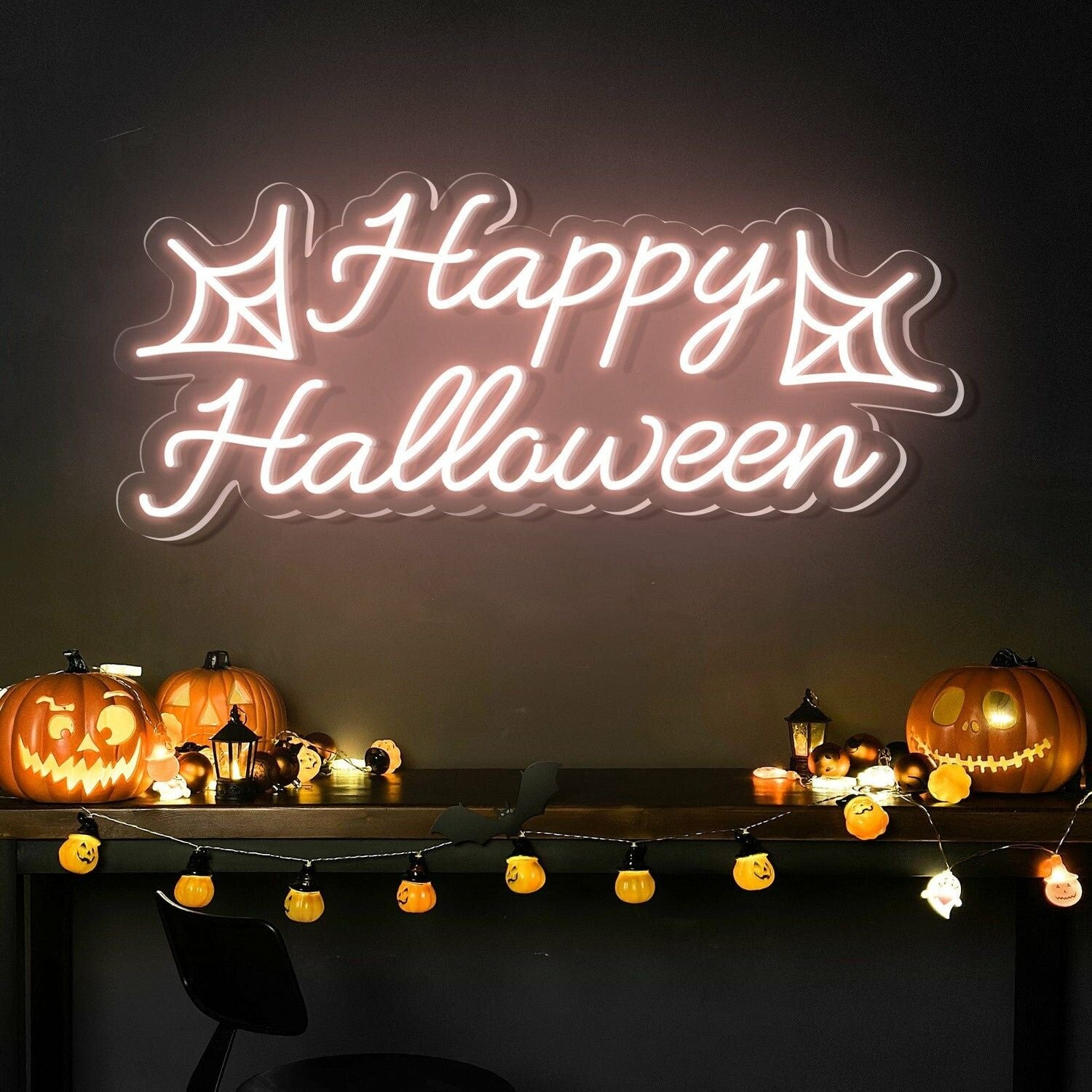 Happy Halloween Words Spider Halloween Decor | Shineneon