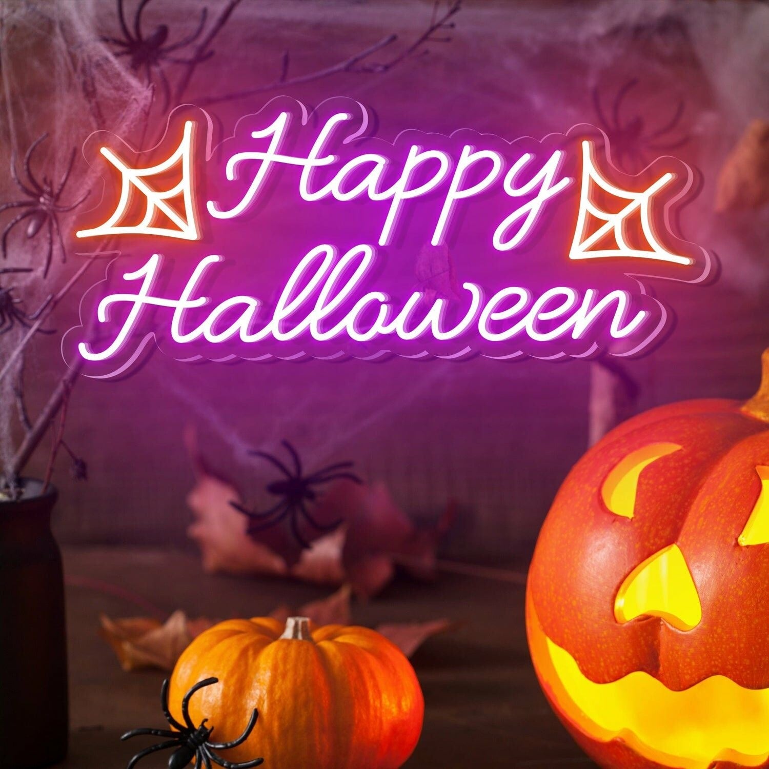 Happy Halloween Words Spider Halloween Decor | Shineneon