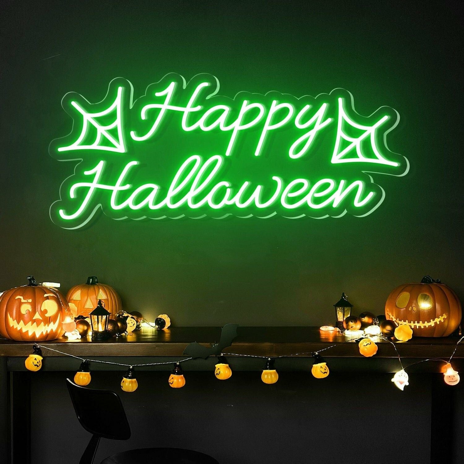 Happy Halloween Words Spider Halloween Decor | Shineneon