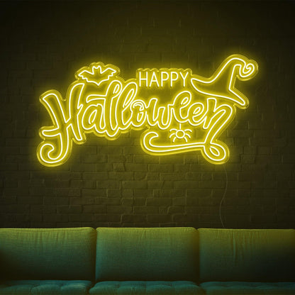 Happy Halloween Yellow Bat Spider Led Neon Sign For Indoor Party Decor | Shineneon