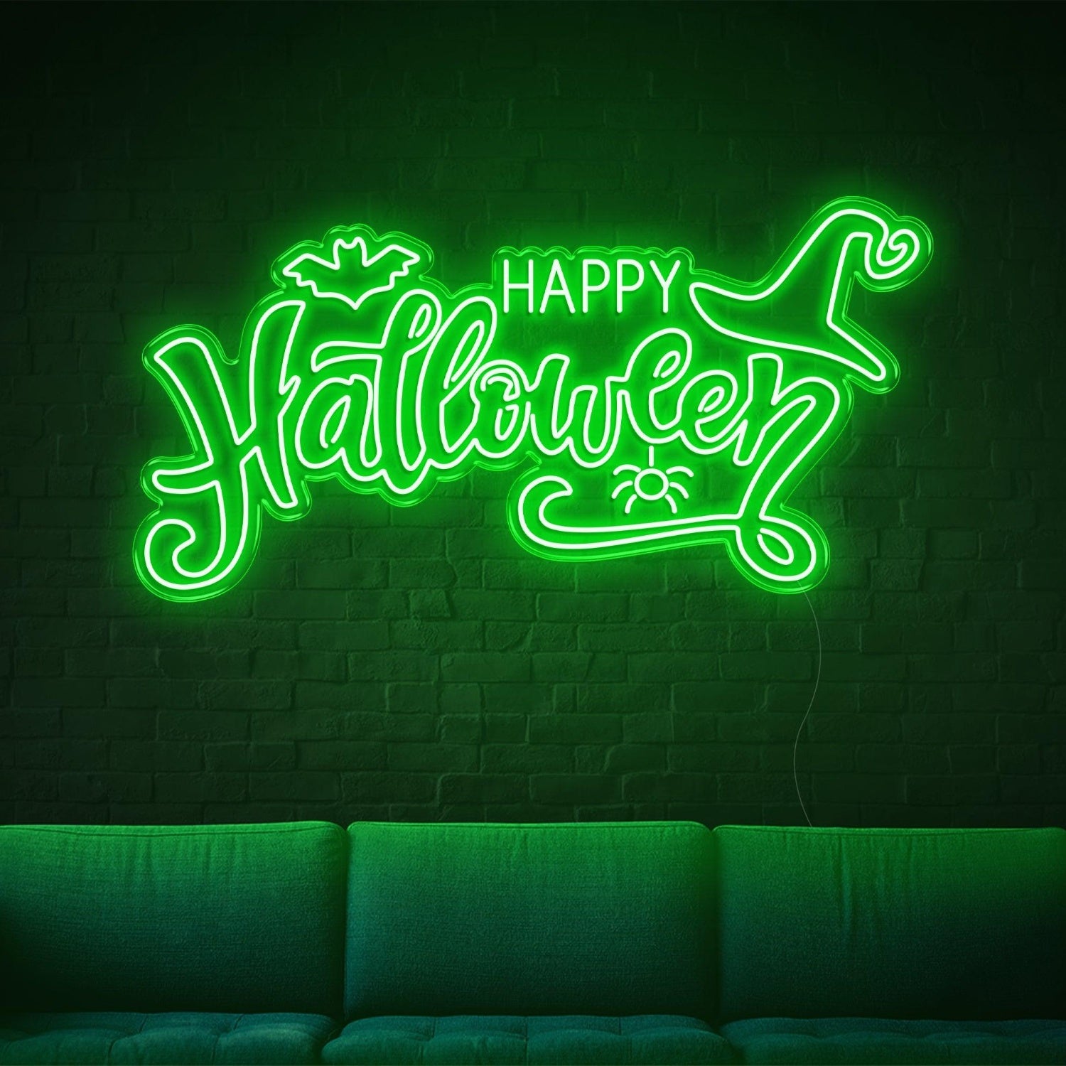 Happy Halloween Yellow Bat Spider Led Neon Sign For Indoor Party Decor | Shineneon