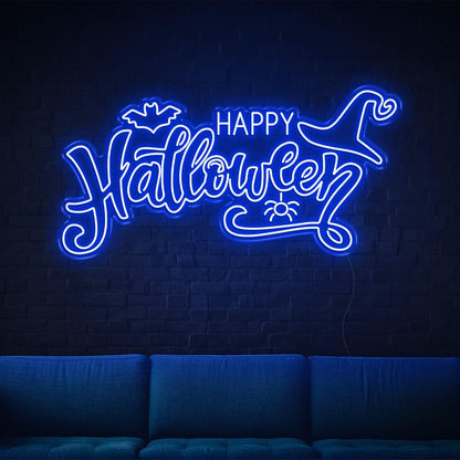 Happy Halloween Yellow Bat Spider Led Neon Sign For Indoor Party Decor | Shineneon