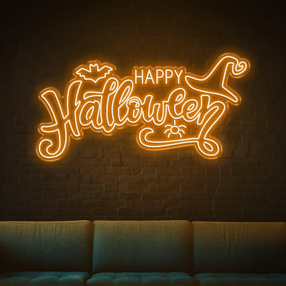 Happy Halloween Yellow Bat Spider Led Neon Sign For Indoor Party Decor | Shineneon