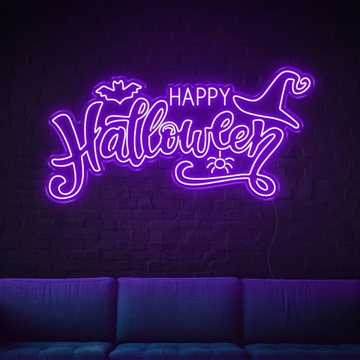 Happy Halloween Yellow Bat Spider Led Neon Sign For Indoor Party Decor | Shineneon