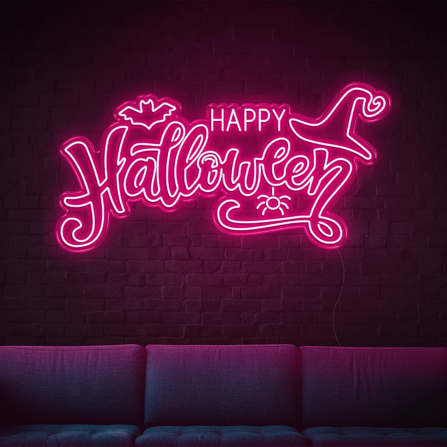 Happy Halloween Yellow Bat Spider Led Neon Sign For Indoor Party Decor | Shineneon