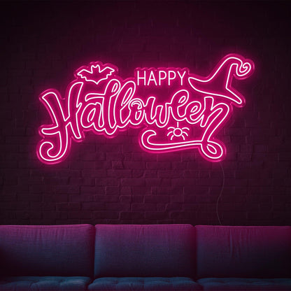 Happy Halloween Yellow Bat Spider Led Neon Sign For Indoor Party Decor | Shineneon