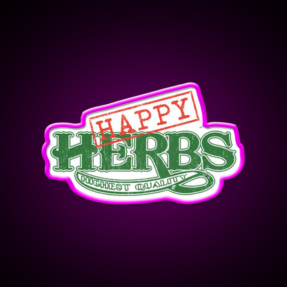 Happy Herbs Vintage Hemp Inspired Green Leaf Led Neon Sign Rgb Color - Neon sign mounted on wall in room