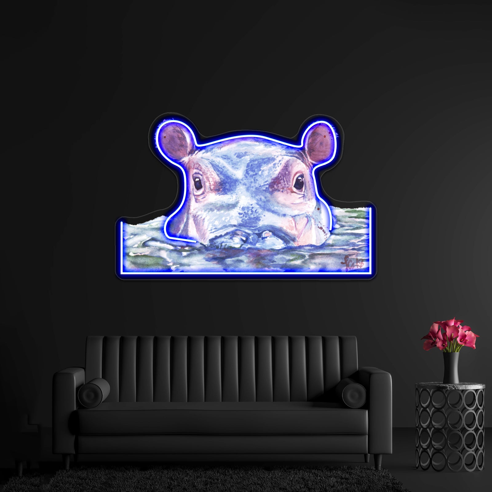 Happy Hippo Watercolor Painting Wall Artwork Neon Signs | Shineneon