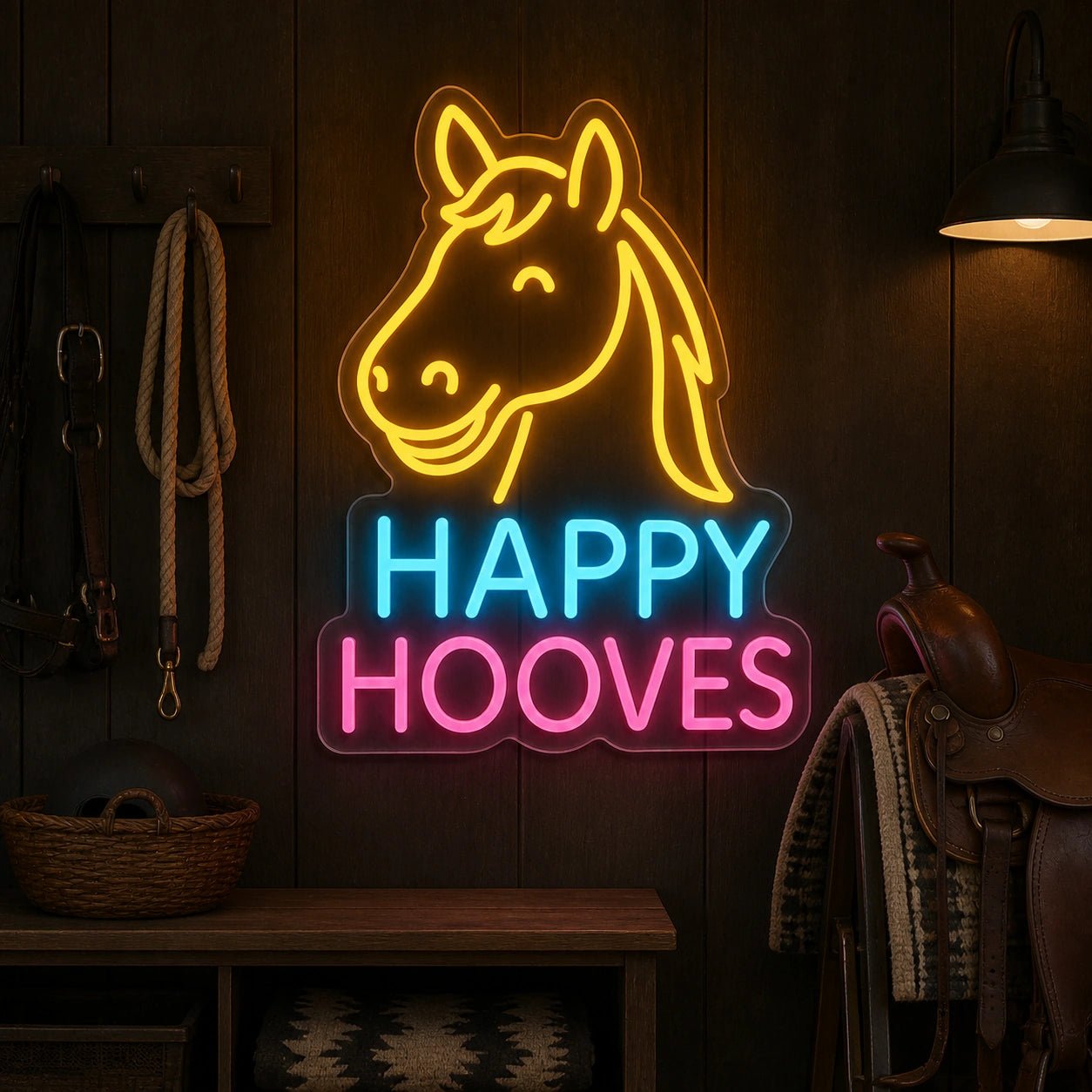 Happy Hooves Smiling Horse Vintage LED Neon Sign - Shineneon