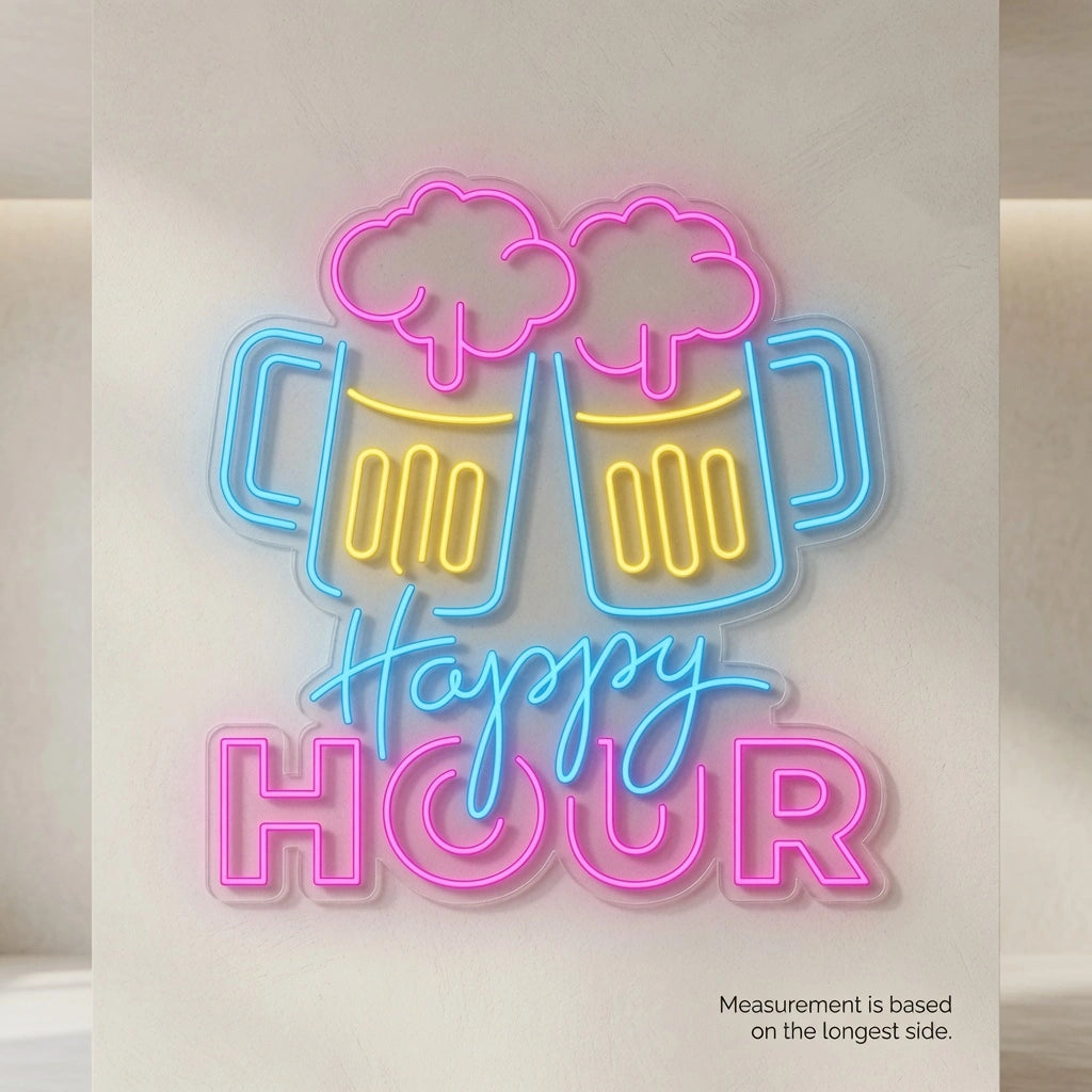 Happy Hour And Two Mugs LED Neon Sign - 04 Size Image