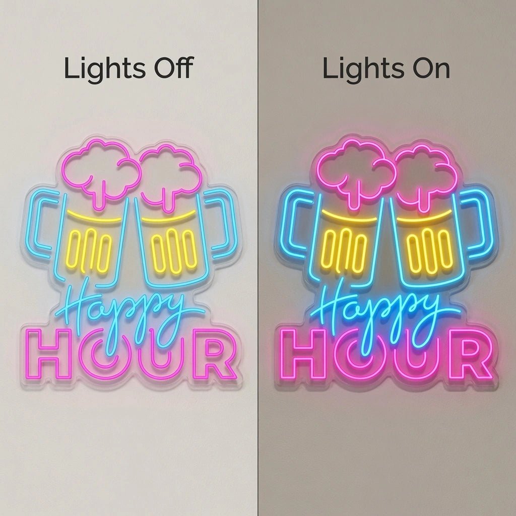 Happy Hour And Two Mugs LED Neon Sign - Shineneon