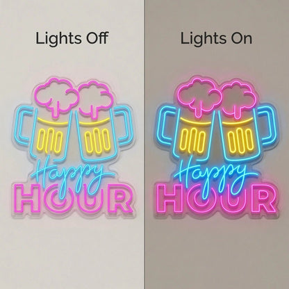 Happy Hour And Two Mugs LED Neon Sign - Shineneon