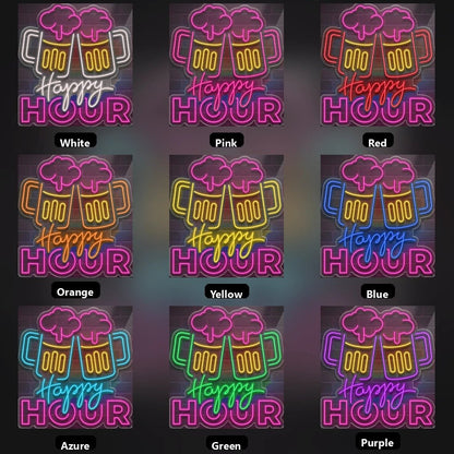 Happy Hour And Two Mugs LED Neon Sign - Shineneon
