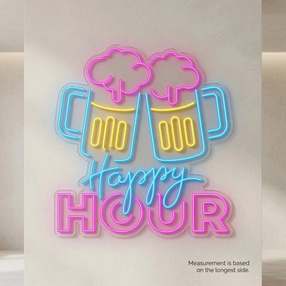 Happy Hour And Two Mugs LED Neon Sign - Shineneon