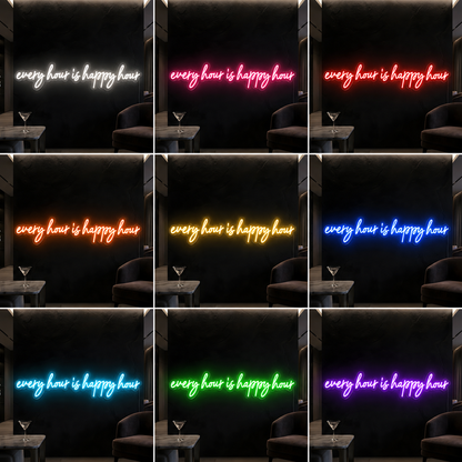 Happy Hour Apartment Wall Decor LED Neon Sign color grid