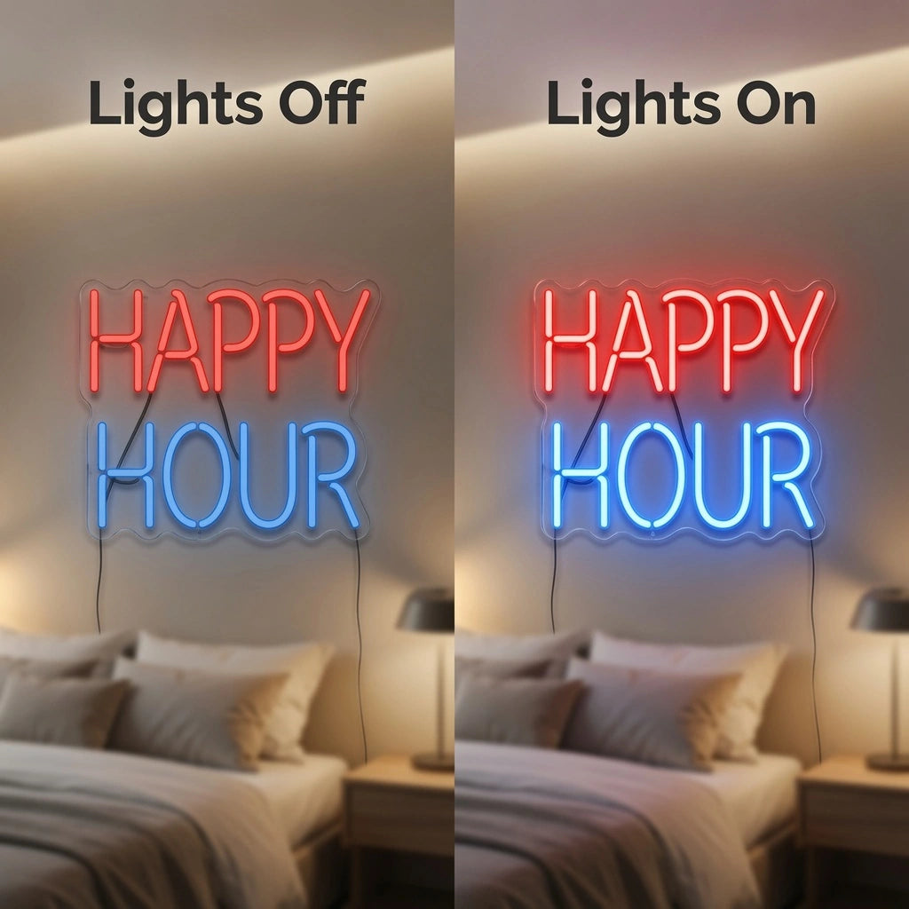 Happy Hour Bedroom Decor LED Neon Sign - 06 Day Night Comparison