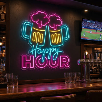 Happy Hour Beer Mugs Cheers LED Neon Sign - advertising view