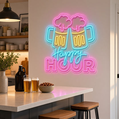 Happy Hour Beer Mugs Cheers LED Neon Sign - lifestyle view