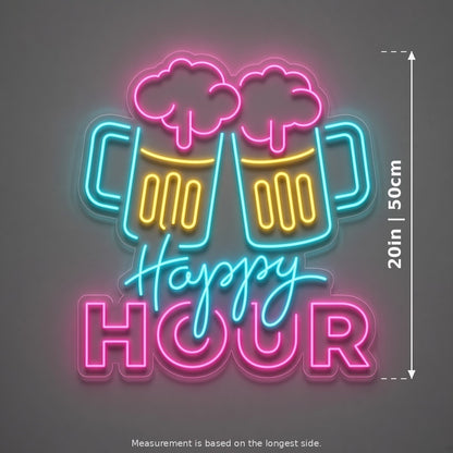 Happy Hour Beer Mugs Cheers LED Neon Sign - size guide