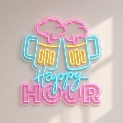Happy Hour Beer Mugs Cheers LED Neon Sign - natural light view