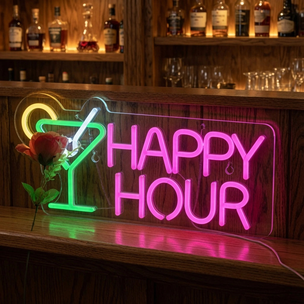 Happy Hour Business LED Neon Sign Wall Decor - 03 Real Lifestyle Scene