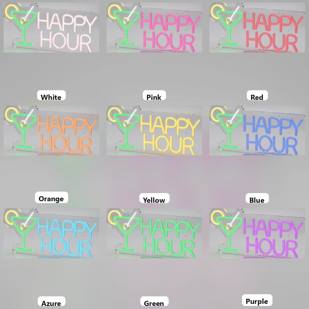 Happy Hour Business LED Neon Sign Wall Decor - 05 Color Grid