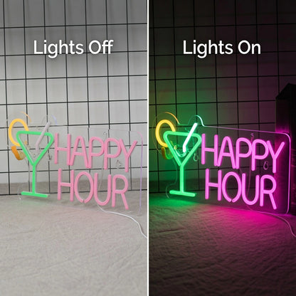 Happy Hour Business LED Neon Sign Wall Decor - 06 Day Night Comparison