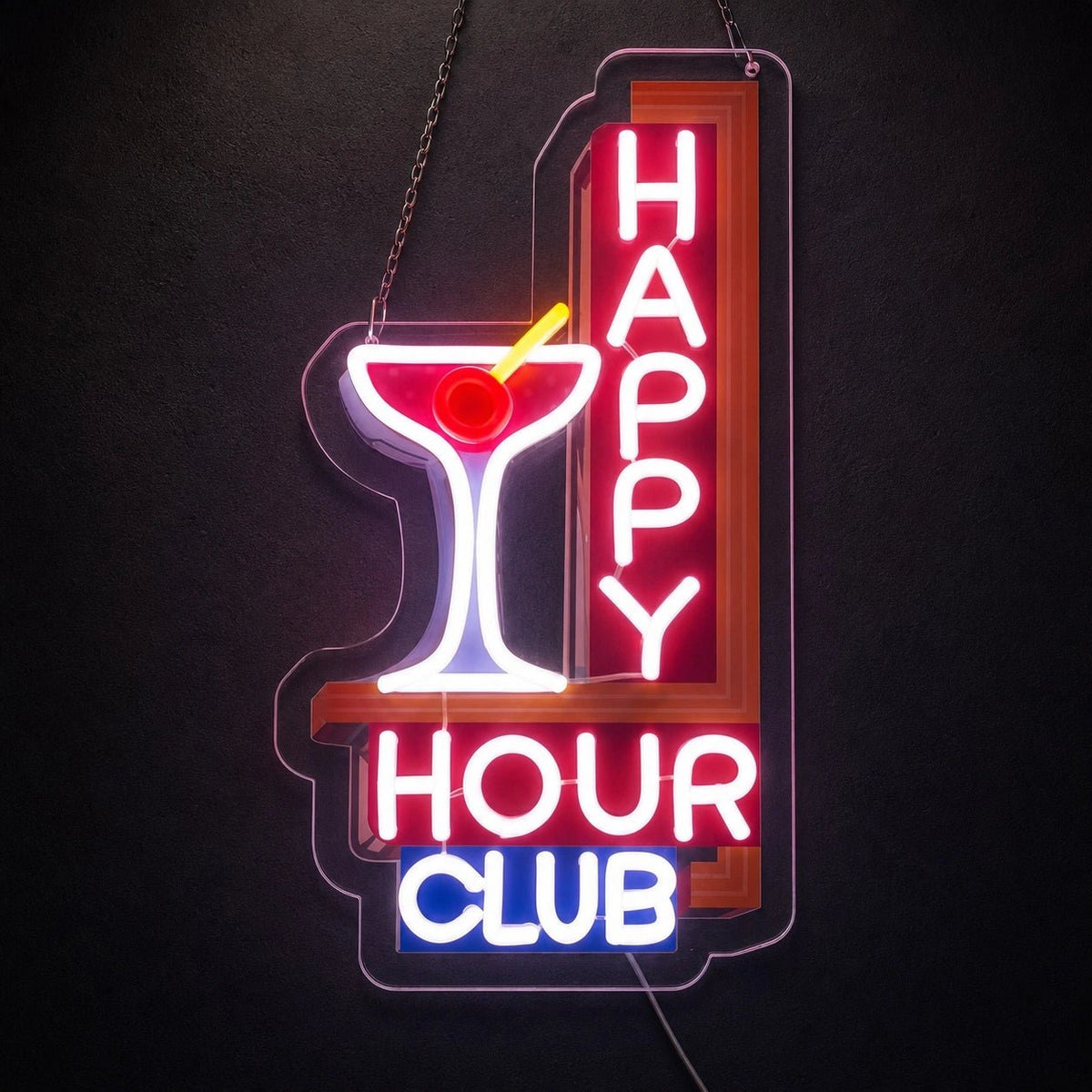 Happy Hour Club Martini Glass LED Neon Sign - Shineneon