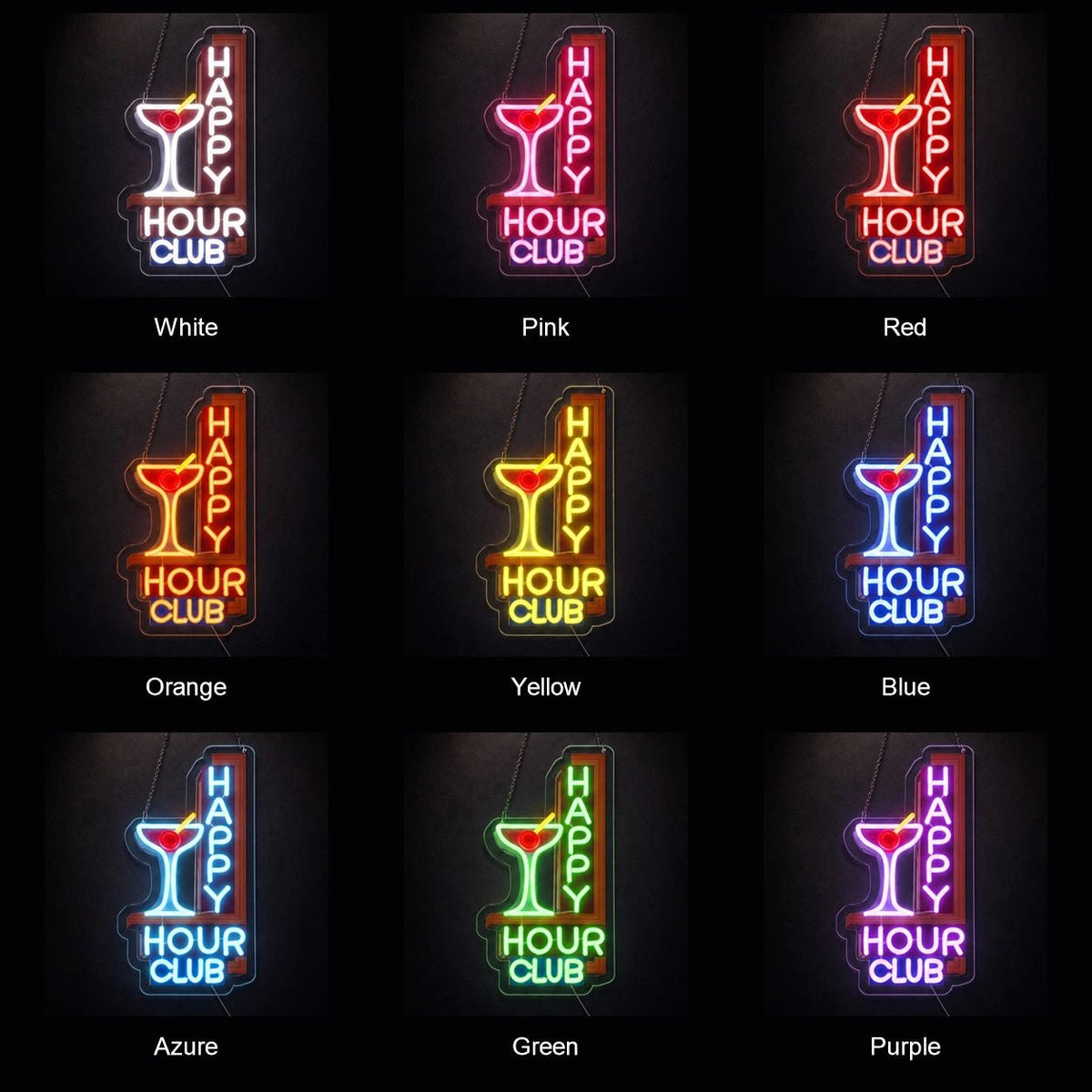 Happy Hour Club Martini Glass LED Neon Sign - Shineneon