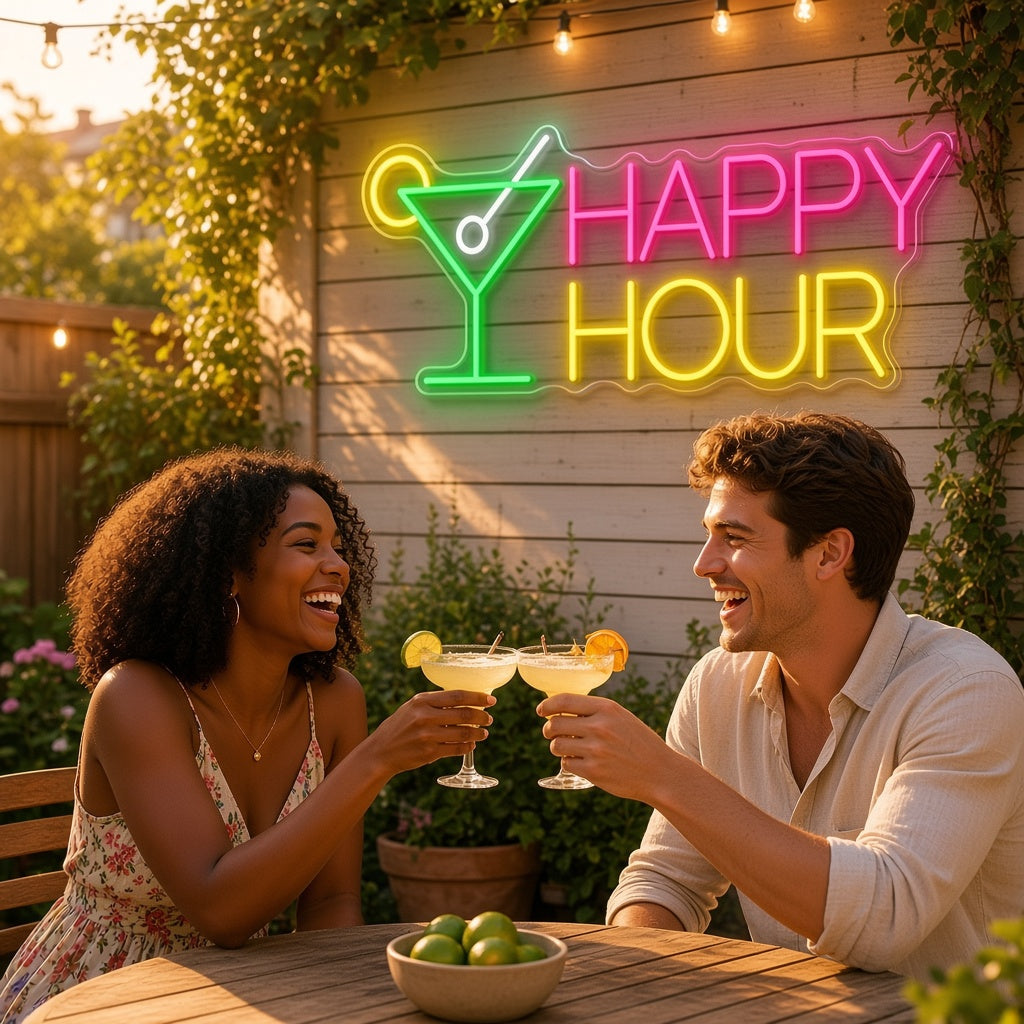 Happy Hour Cocktail Glass LED Neon Sign - lifestyle view