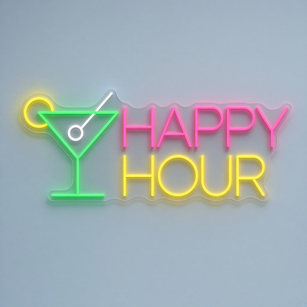Happy Hour Cocktail Glass LED Neon Sign - natural light view