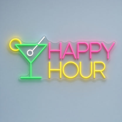 Happy Hour Cocktail Glass LED Neon Sign - natural light view