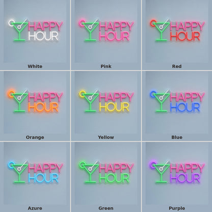 Happy Hour Cocktail Glass LED Neon Sign - nine-color grid