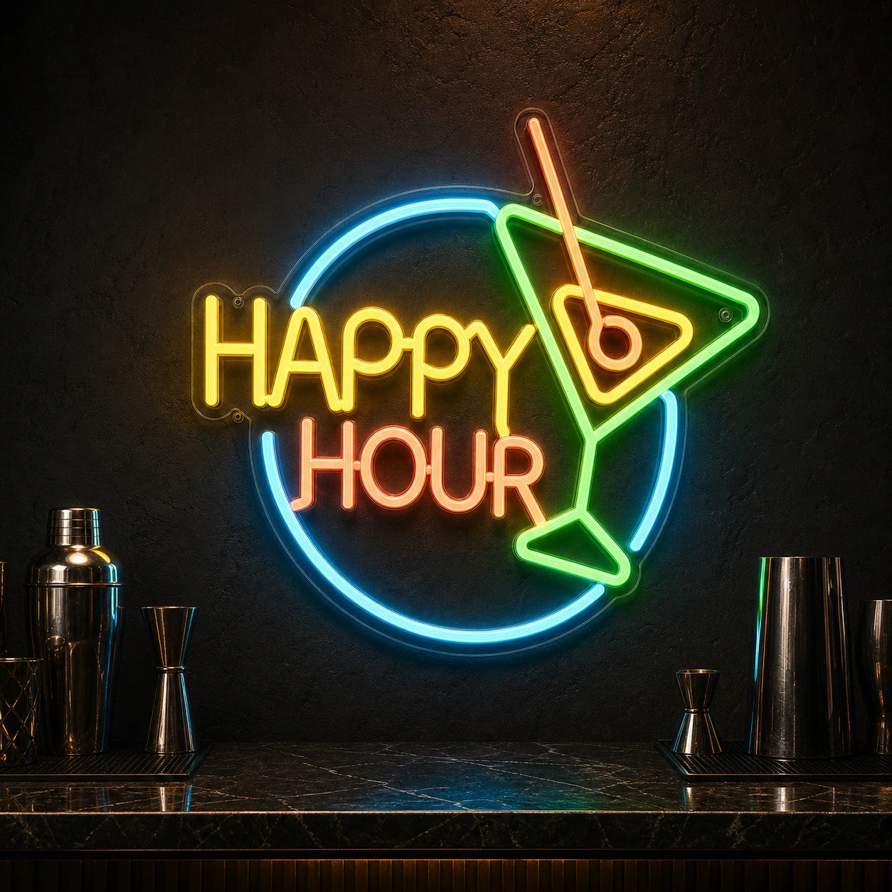 Happy Hour Cocktail LED Neon Sign high-converting product image