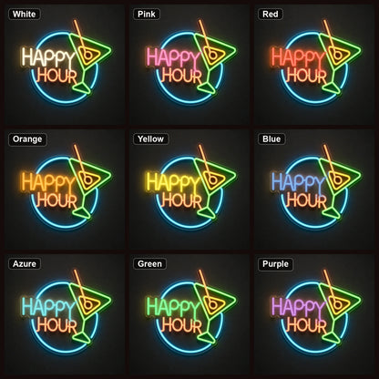Happy Hour Cocktail LED Neon Sign color grid