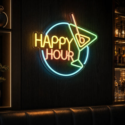 Happy Hour Cocktail LED Neon Sign Home Garage Wall Decoration high-converting product image