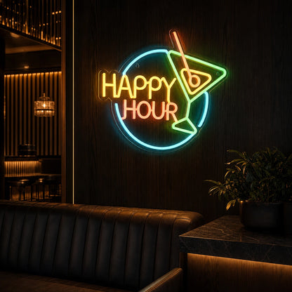 Happy Hour Cocktail LED Neon Sign Home Garage Wall Decoration real lifestyle scene