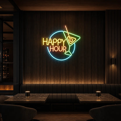 Happy Hour Cocktail LED Neon Sign Home Garage Wall Decoration size image