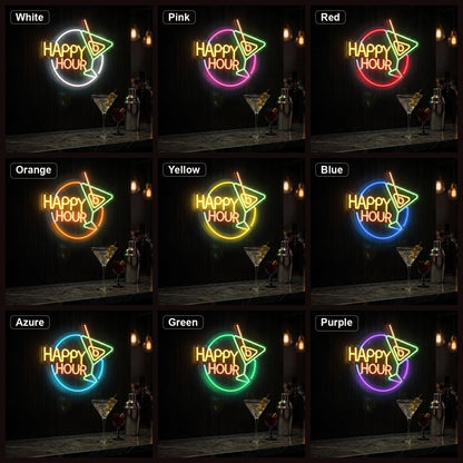 Happy Hour Cocktail LED Neon Sign Home Garage Wall Decoration color grid