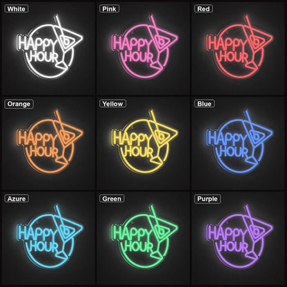 Happy Hour Cocktail LED Neon Sign Man Cave Neon Sign color grid