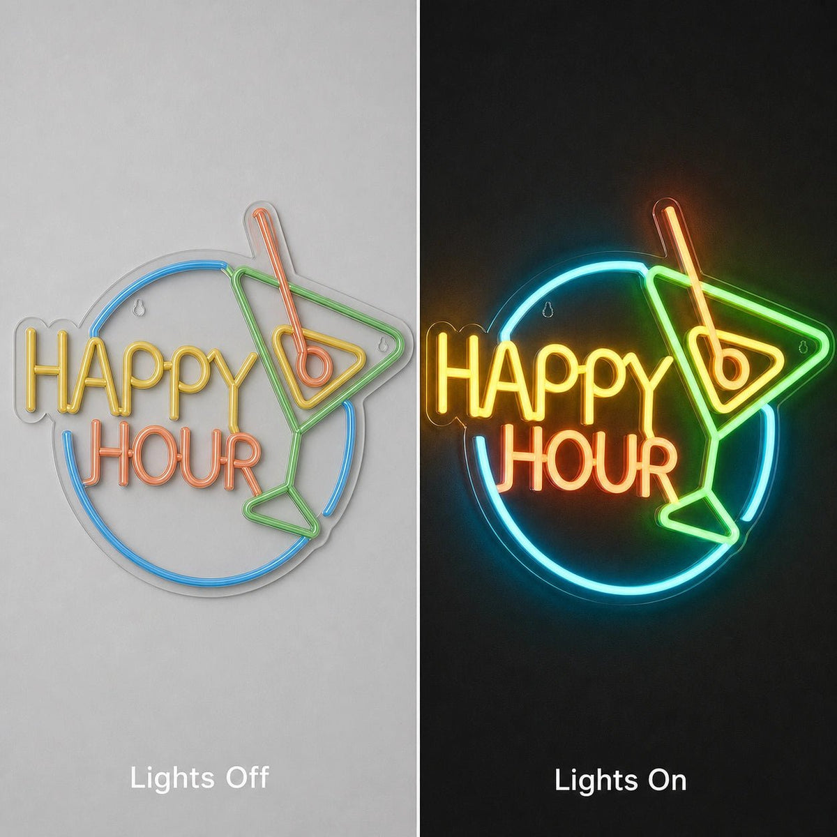Happy Hour Cocktail LED Neon Sign Man Cave Neon Sign - Shineneon