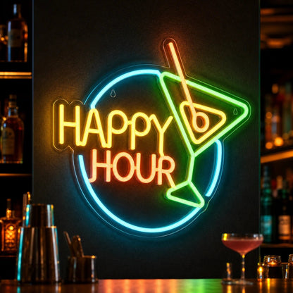 Happy Hour Cocktail LED Neon Sign Man Cave Neon Sign - Shineneon