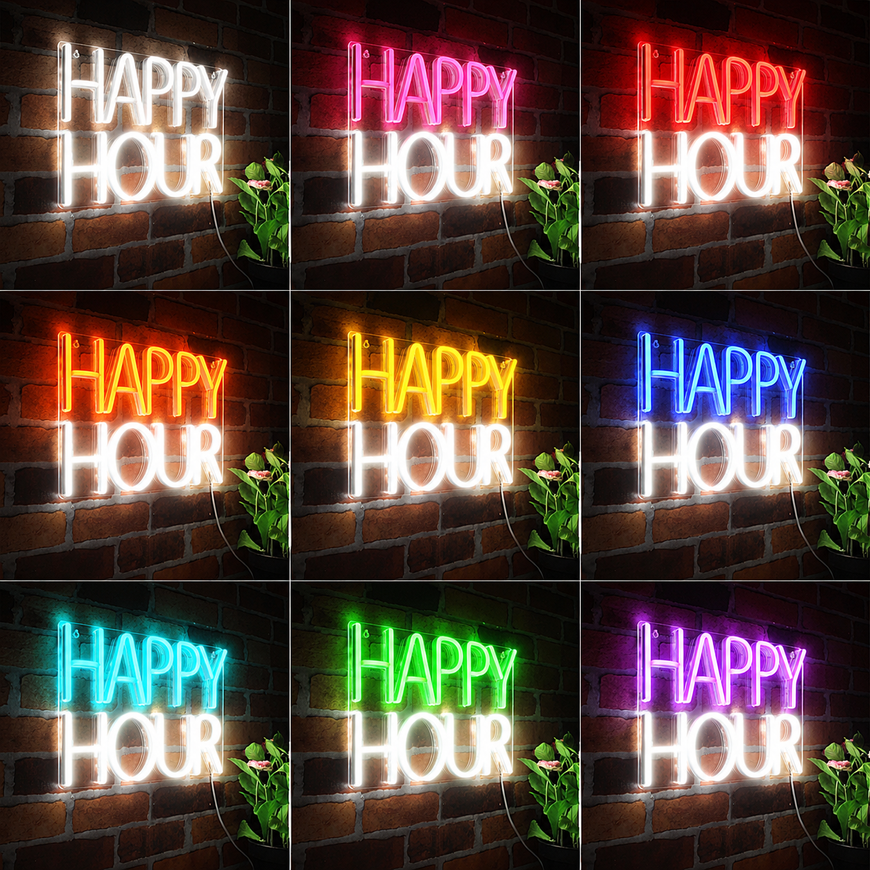 Happy Hour Decoration Flex Silicone LED Neon Sign color grid