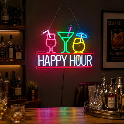 Happy Hour Glasses Neon Sign LED Neon Sign real lifestyle scene