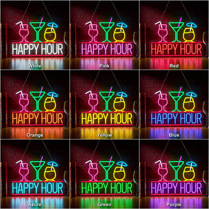 Happy Hour Glasses Neon Sign LED Neon Sign color grid