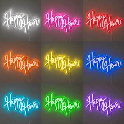 Happy Hour Hanging LED Light Up Neon Bar Sign LED Neon Sign color grid